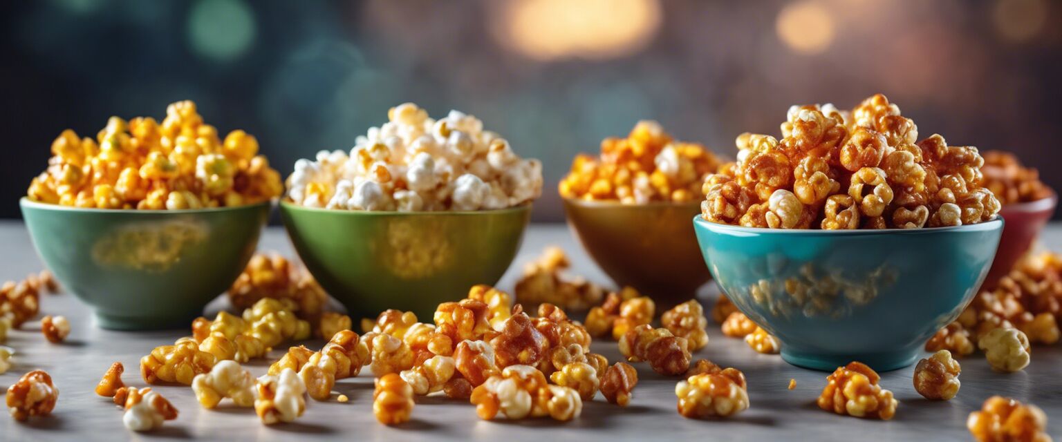 Variety of caramel corn flavors in bowls